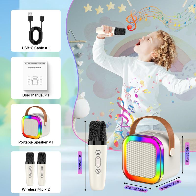 Mini Karaoke Machine for Kids, 2025 TOP Birthday Gifts Ideas for 3-12 Year Old Girls, Christmas Party Gifts Kids' Personal Video Players Accessories with 2 Wireless Microphones - Pink