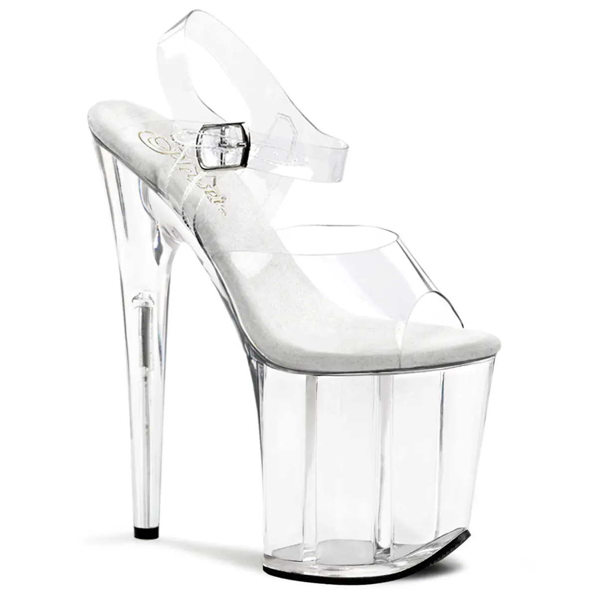 Pleaser Women's Flamingo-808 Classy Elegant Platform Sandals - Shoe High Heels with 8" (20.3cm) Stiletto Heel, 4" (10.2cm) Platform, Transparent Ankle Strap, Open Toe (Shows Off Pedicured Polish), Chic Plastic Design, Turn Heads Fast for Evening Dress-Up