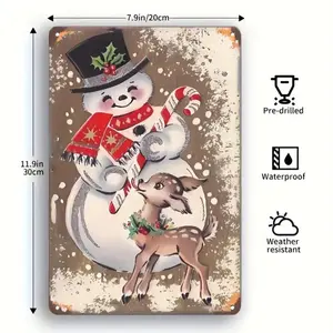 Festive Retro Snowman and Reindeer Metal Wall Decorations Heavy Duty Iron Signs with Hats and Candy Sticks Perfect for Home Cafe Garden and Bar Christmas Decor Easy to Hang