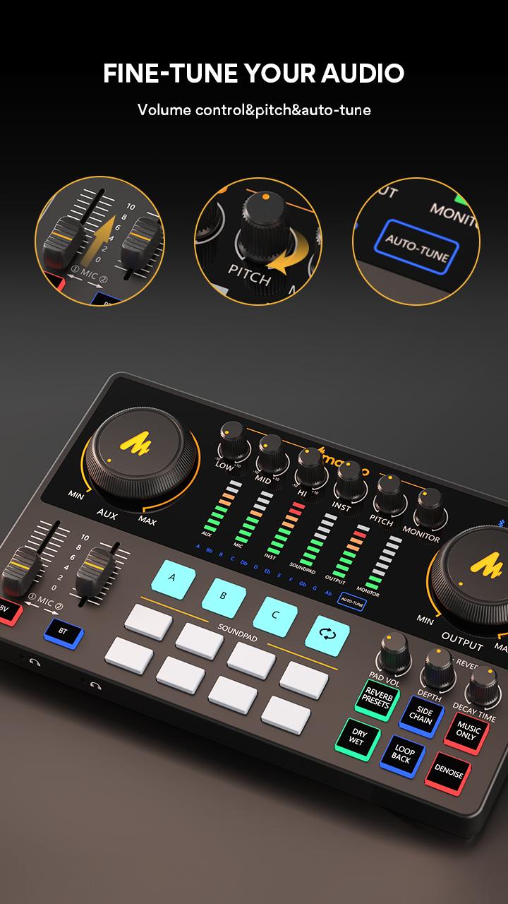 MAONO USB Audio Mixer and Interface For the XLR microphone, the Smartphone Comes with Noise Reduction, Adapter Cable, Bluetooth for Content Creation.