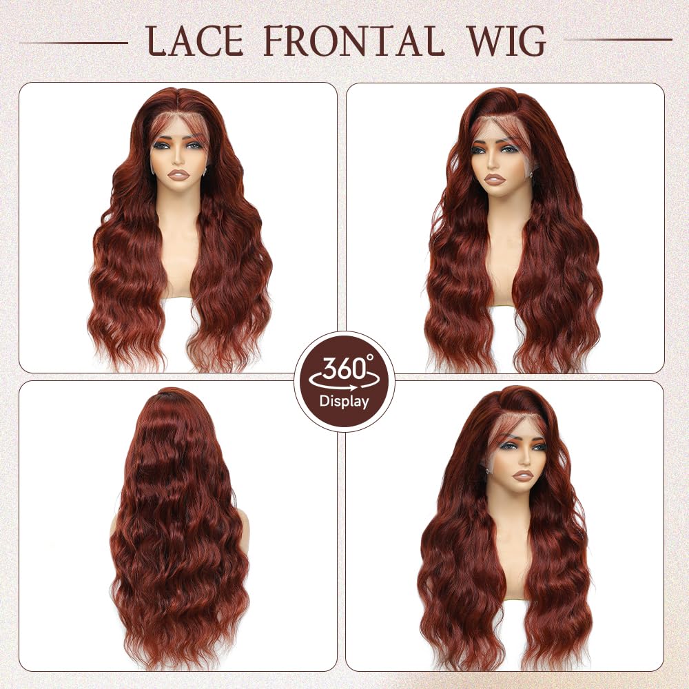 Dark Reddish Brown Wigs  Lace Front Wigs Human Hair 13X4 HD Lace Front Wigs Human Hair 200 Density Body Wave Frontal Wigs Human Hair with Baby Hair Glueless Wig Auburn Colored Wigs 33#