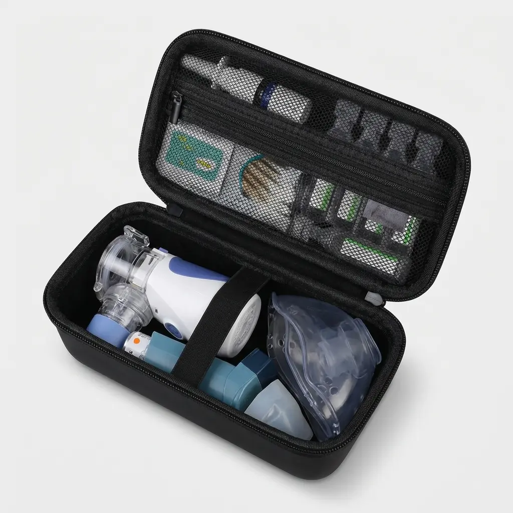 Universal Carrying Case for Portable Nebulizer & Asthma Inhaler, Travel Organizer Bag for Handheld Mesh Atomizer, Medical Spacer Storage - Black 【Only selling storage bags】, Travel Accessories, Healthcare Accessories, Airplane Travel Accessories