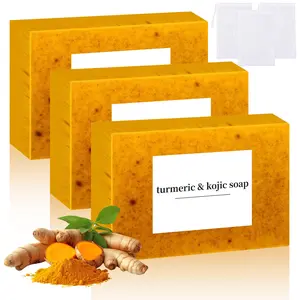 3 Pack Turmeric Soap, 300g Kojic Acid and Turmeric Soap Bar, Gently Clean the Face, Contains Retinol, Collagen, Vitamin C, Shea Butter, Used for Face & Body, SLS Free