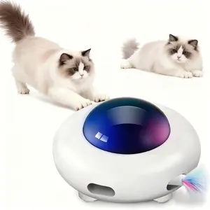 Smart Interactive Cat Toy UFO - Automatic Ambush Rotating Feather Teaser, Auto On/Off Cat Toy for Indoor Kitties, Exercise & Hunting Entertainment