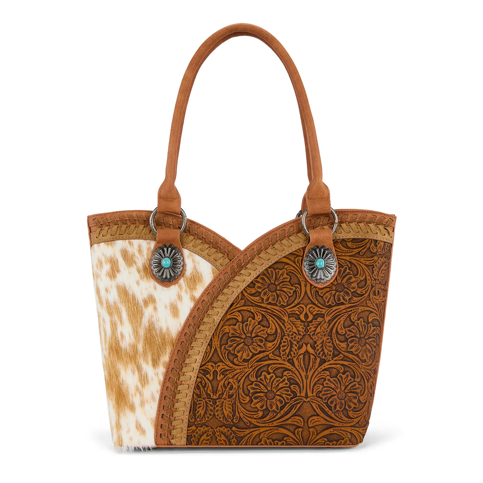 Montana West Tooled & Cowhide Whipstitch Tote Bag for Women Montana West Tooled & Cowhide Whipstitch Tote Bag for Women