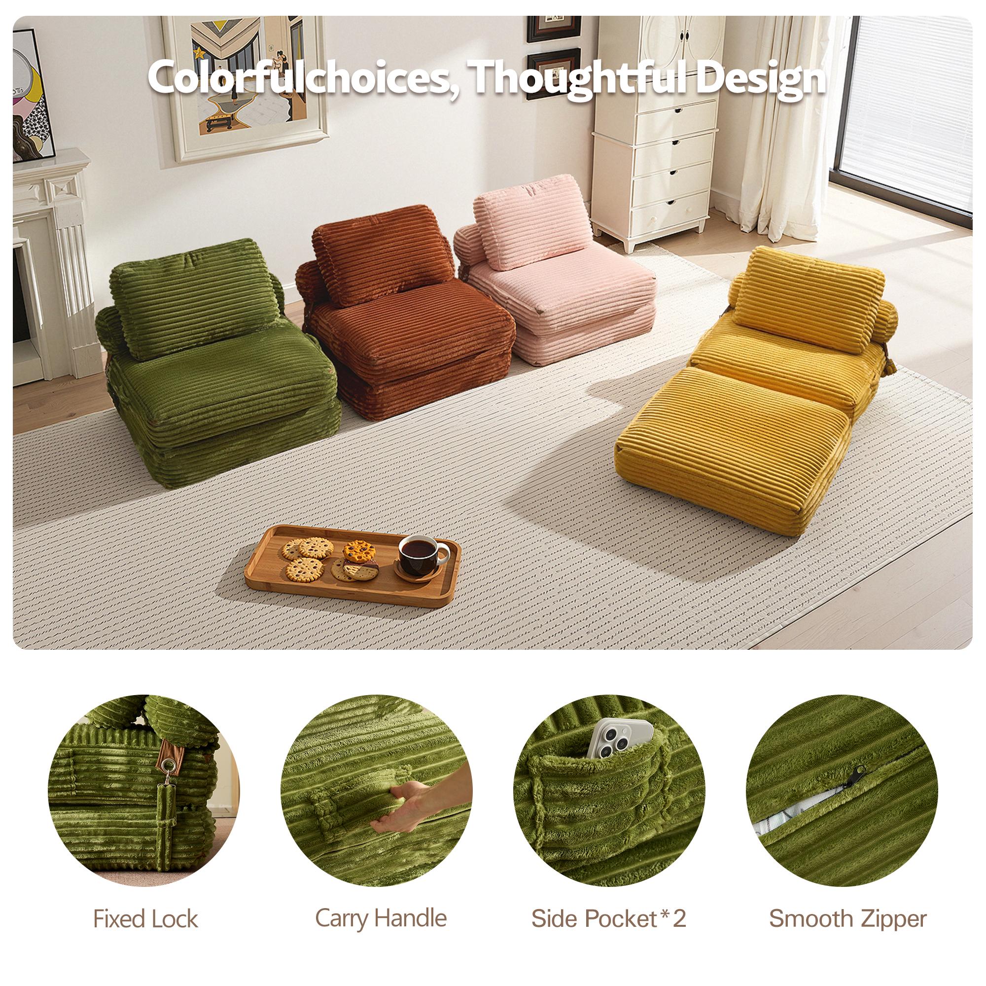 OOSWIFT 36''Corduroy Folding Sofa Bed, Convertible Sleeper Chair with Pillow Foldable Mattress with Back Support; Single & Double Size