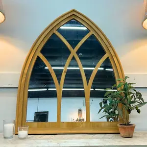 Wooden Lt. Brown Church Window Mirror