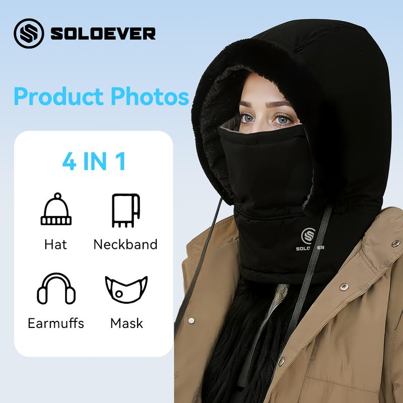 SOLOEVER 3-in-1 Thermal Hat Plush Balaclava Windproof Waterproof Adjustable Fit for Men Women Unisex Design Ideal for Outdoor Activities Ideal Gifts for Christmas outdoor winter warm hat cold