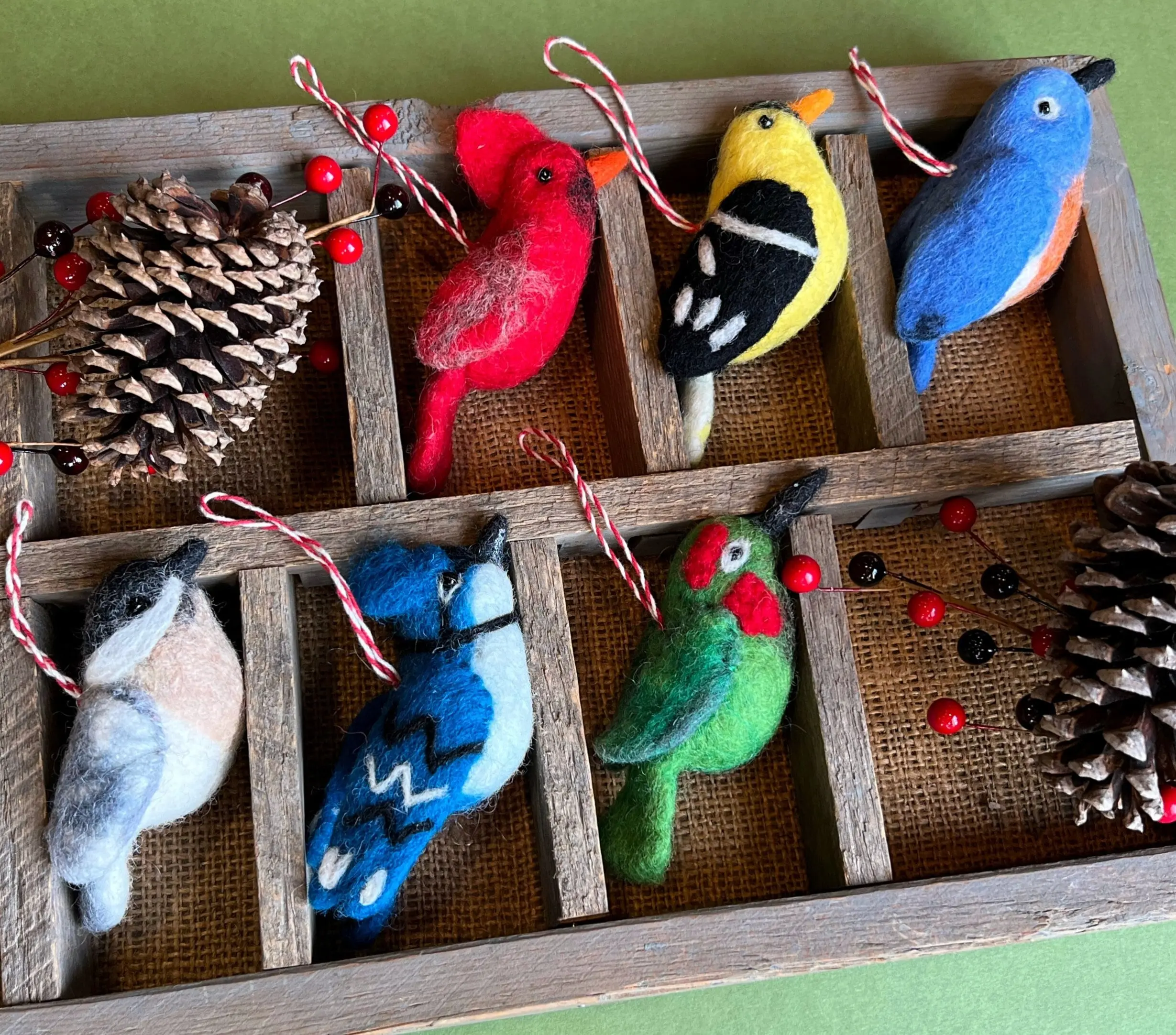 Felt Bird Christmas Ornament Set - Collection of 6 - Fair Trade Handmade in Nepal
