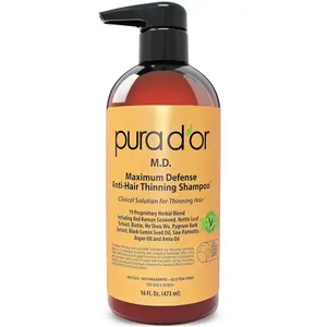 PURA D'OR 16 Oz MD Anti-Hair Thinning Maximum Defense Shampoo - 0.5% Coal Tar, Biotin, Proprietary Herbal Blend For Dry & Itchy Scalp, No Sulfates - For Men & Women