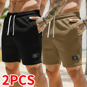 2-Pack men's loose-fitting corduroy shorts, outdoor hiking multi-pocket utility shorts, waist drawstring tooling shorts with side pockets, suitable for outdoor leisure and work in summer Athletic Bottoms