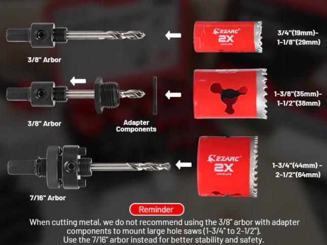 EZARC Tools 16Pcs Bi-Metal Hole Saw Kit Set with 3/4"-2-1/2" for Wood Metal Plywood PVC Board HSS 8% Cobalt High Efficiency