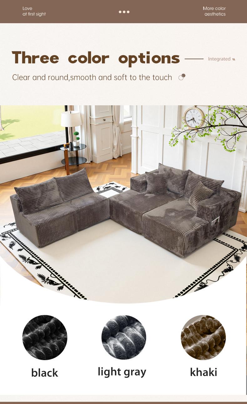 【3 Pack Shipment】[2 Free Pillows] U-Shaped Convertible Corduroy Sectional Sofa Compressed Corduroy Fast Shipping (US Warehouse) living room boneless sectional couch