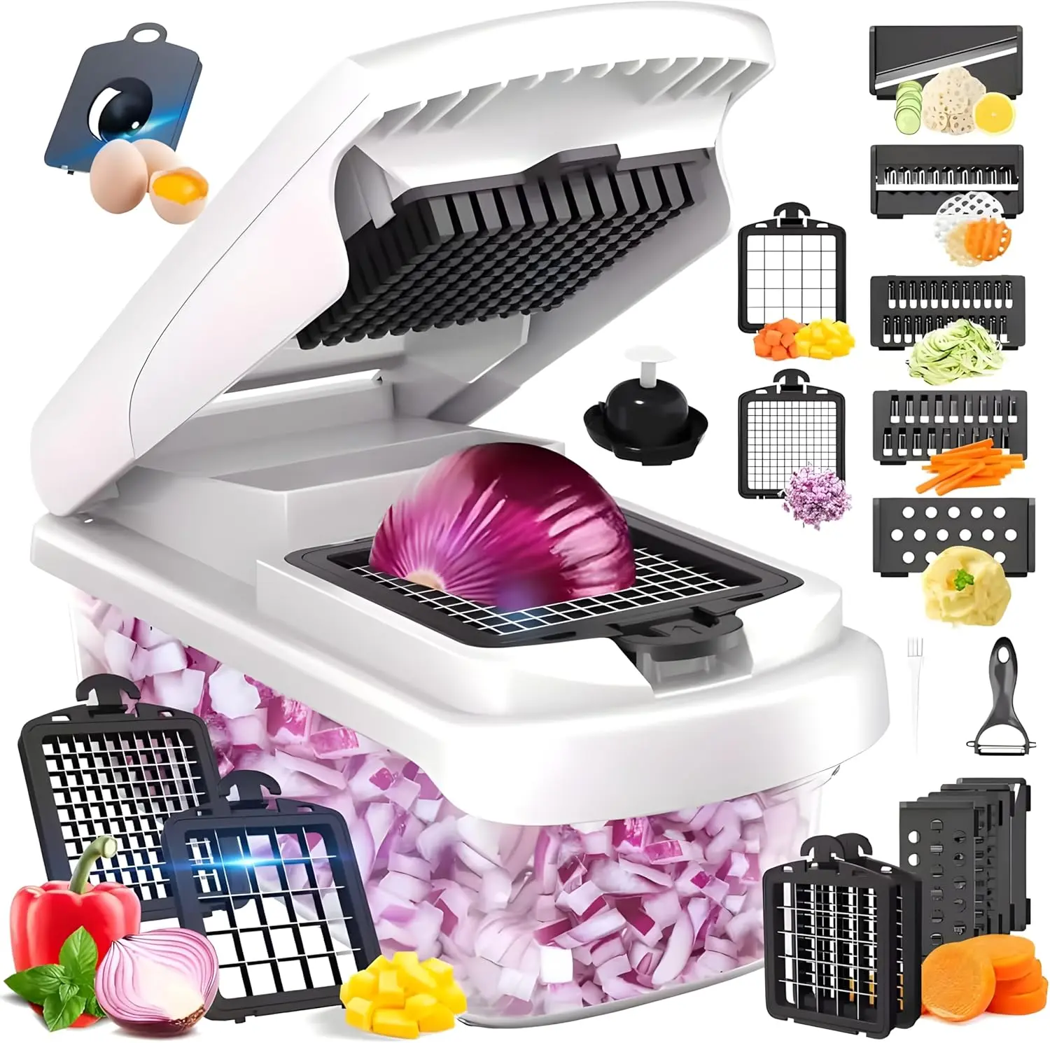 Stainless Steel Heavy-Duty 15-in-1 Vegetable Chopper - Compact, Durable Kitchen Gadget & Utensil with Smooth Sharp Blades, Adjustable Cutter, BPA-Free ABS Large Container for Quick Meal Prep