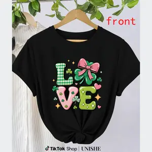 Green-themed Love Shamrock Bow Tee for St. Patrick’s Day