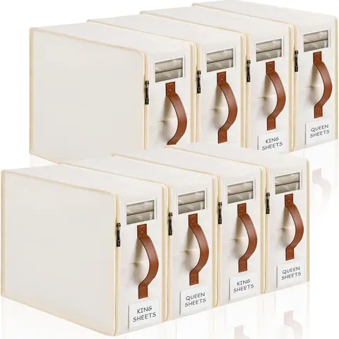 8-pack of bed sheet storage bags insect-proof beginner bedding storage with zippers tags handles windows linen wardrobe storage boxes and storage for bed sheets clothes duvet covers and toys