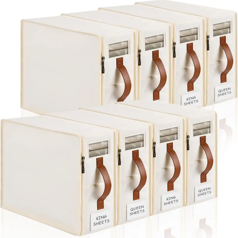 8-pack of bed sheet storage bags insect-proof beginner bedding storage with zippers tags handles windows linen wardrobe storage boxes and storage for bed sheets clothes duvet covers and toys