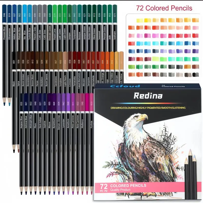 Deluxe 50-72-Colored Pencils Art Set with Zippered Case, Easy Blending Premium Artist Supplies, Preppy Cartoon Design Kit for College Students, Back-to-School Personalized Gifts