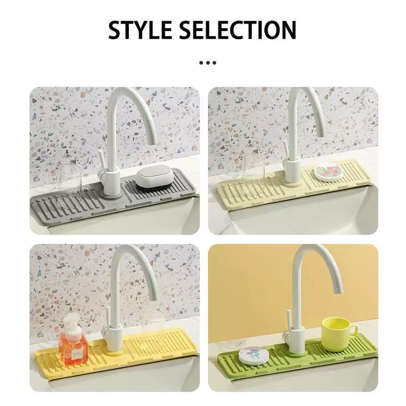 [Holiday Haul] Faucet Mat for Kitchen Sink 24 Inch Longer Silicone Sink Splash Guard 7° Slope Fast Self-draining Drying Tidy Mat with Snap Button Lock Adjustable Hole Design