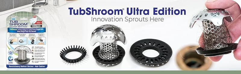 TubShroom Ultra Stainless Steel Bathtub Drain Protector Hair Catcher Strainer Snare with 2 Adapters for Standard & Larger Drains Revolutionary Bathroom Accessory