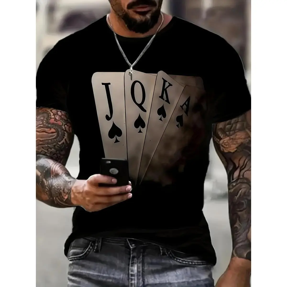 Men's Poker Graphic Tshirt, Casual Short Sleeve Streetwear Tee with a Non-Fading 3D Digital Print, Classic Unisex Fit