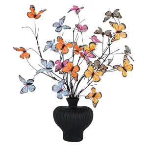 5Pcs of 29in outdoor artificial butterfly flowers, UV-resistant plastic faux blooms. Perfect for indoor, outdoor, patio, kitchen, porch, table centerpieces and window home décor. An ideal choice for holiday gifting. (Vase not included)