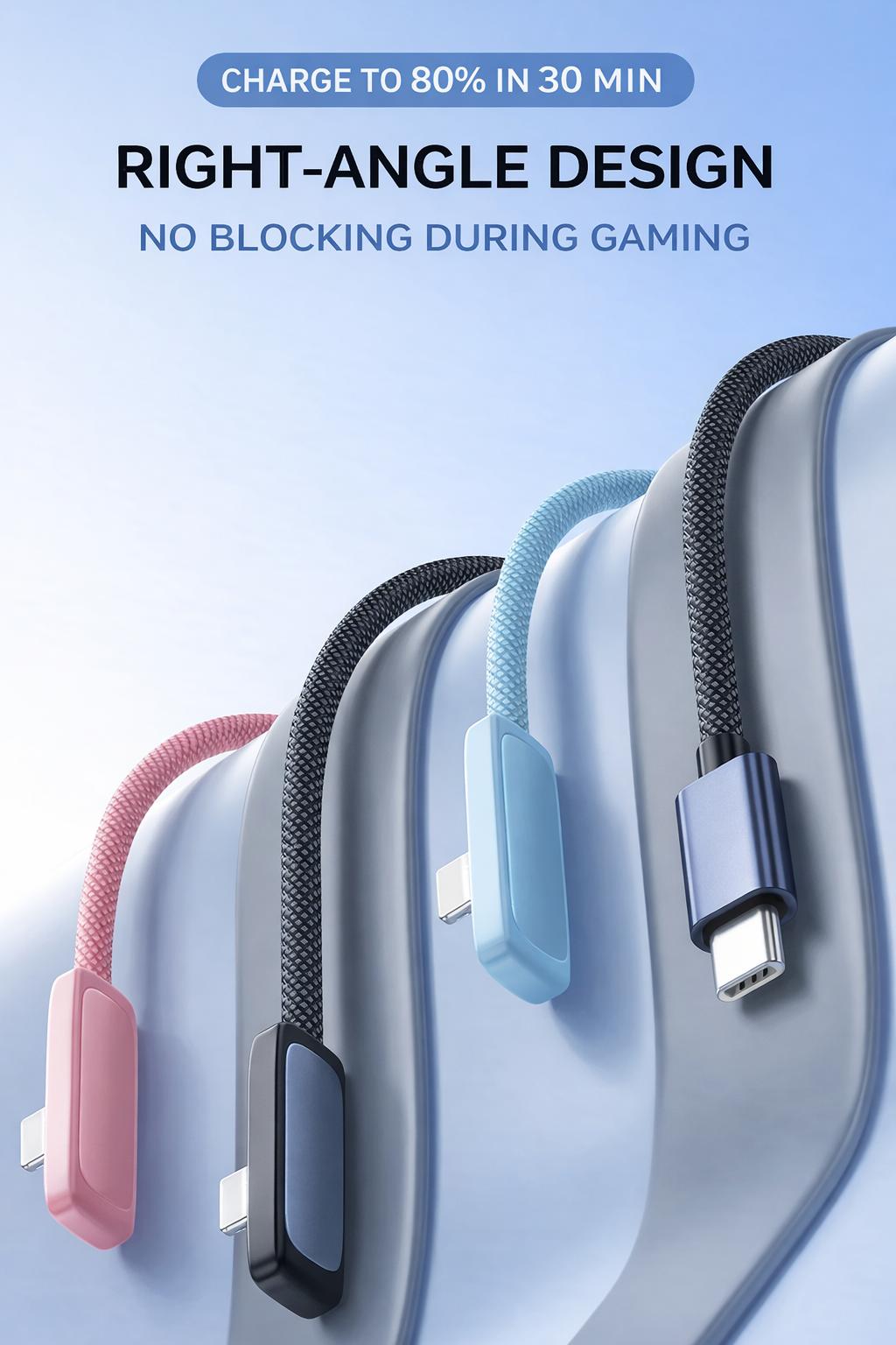 PD20W/30W Right Angle Lightning Cable Fast Charging Braided Durable Cord for Gaming Compatible with iPhone 6-14 Stable Safe Charging No Blocking Hands While Playing for iPhone14pro/13/12/11/XS MAX iPad AirPods 3.3Feet 6.6Feet