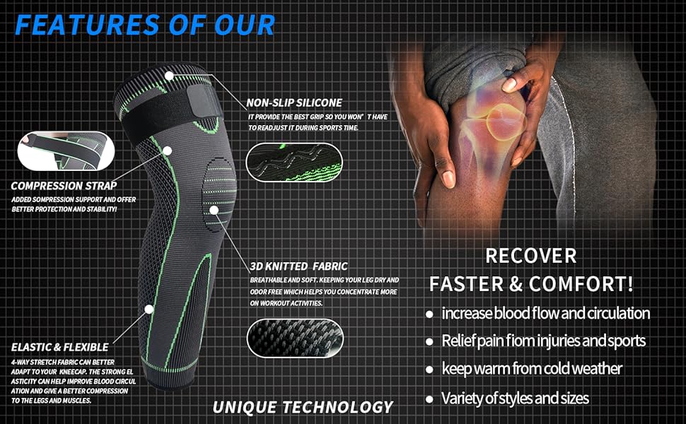 Ollas Full Leg Sleeves Long Compression Leg Sleeve Knee Sleeves Protect Leg, for Man Women Basketball, Arthritis Cycling Sport