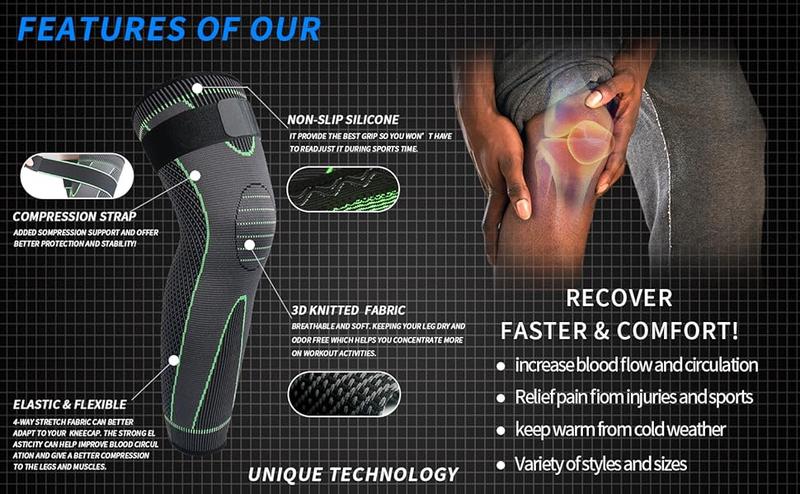 Ollas Full Leg Sleeves Long Compression Leg Sleeve Knee Sleeves Protect Leg, for Man Women Basketball, Arthritis Cycling Sport