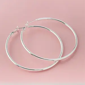 2mm Wide 925 silver needle Hoop Earrings for Women Hypoallergenic Lightweight Thin Large Big 925 silver plated Hoops Earrings for Women 50MM,Valentine's Gift for Women