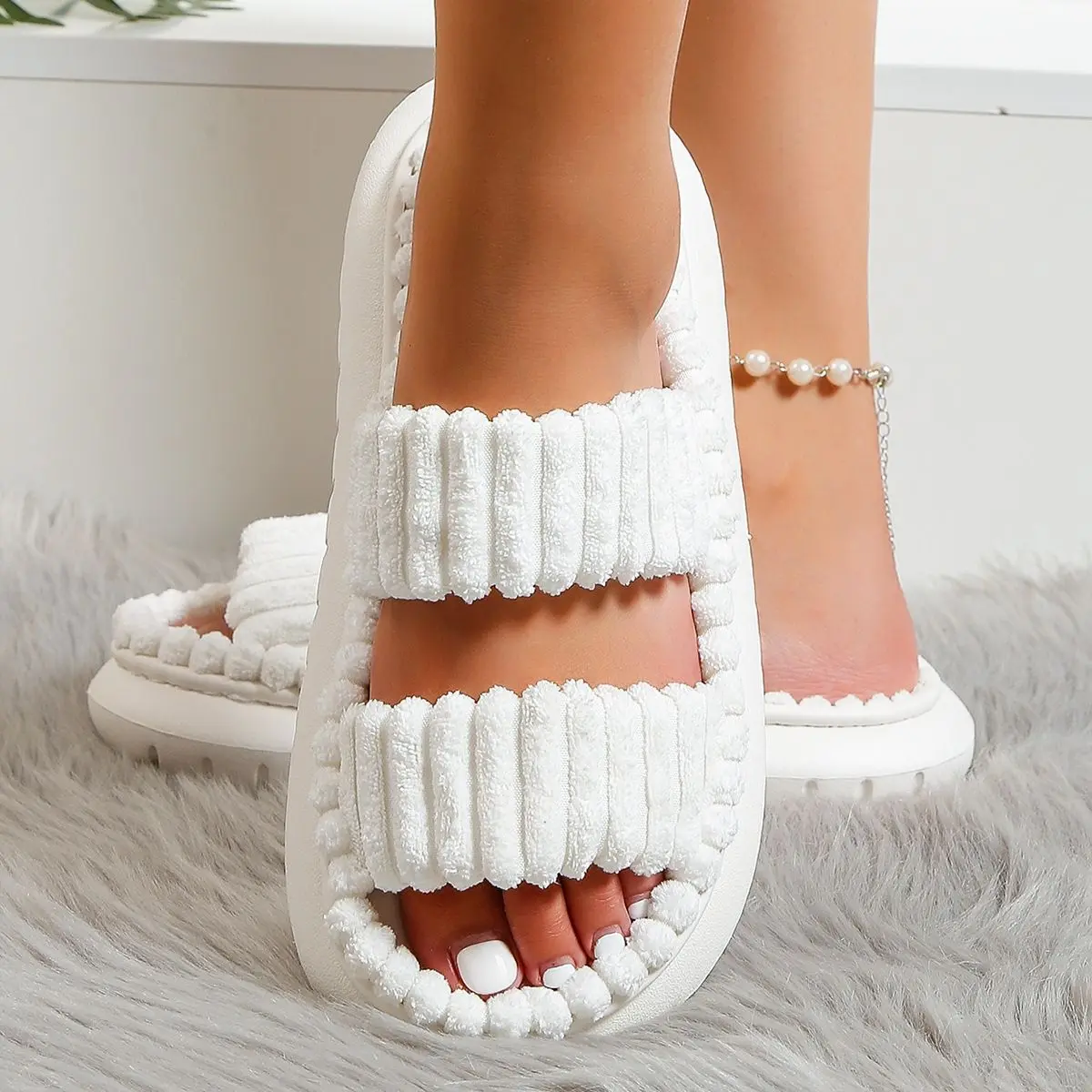 Minimalist Fluffy Slippers, Soft Comfort Warm Open Toe Bedroom Sandals for Gifts, Bedroom Slippers for Fall & Winter, Flats for Women 2026, Mother's Day Gifts