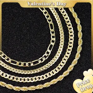 Holylegend 14K Real Gold-Plated Rope,Miami, Figaro,Cuban Necklace Chain 24 Inches Long,Tarnish-Free, 8mm/10mm Width, Secure Clasp