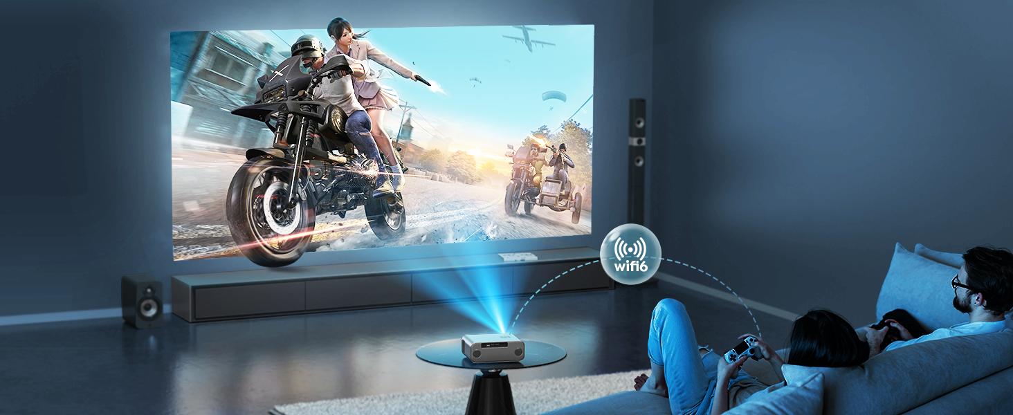 Yaber T1 Pro Mini Projector with WiFi 6 and Bluetooth 5.2, Native 1080P Outdoor Movie Projector, Auto 6D Keystone & 50% Zoom, Home Theater Projector, Video Projector for Phone/TV Stick/PCV Audio Remote