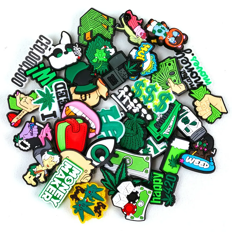 37Pcs Money Street Graffiti Shoe Charms, Trendy Dollar Cash Cartoon PVC Shoe Ornaments, Hip Hop Rich Theme Decorative Shoe Accessories, Waterproof Cool Streetwear Shoe Decorations for Men Women Teen Clog Sandals Rubber Wristband Bracelets