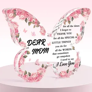 Mothers Day Gifts for Mom Gifts Acrylic Plaque Pink Butterfly Shaped Decor for Mom Birthday Christmas Retirement Easter Thanksgiving Day Gift Idea from Daughter Son for Stepmom Step Mother in Law Moms
