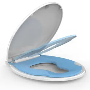 Blue Toilet Seat Round,Toilet Seat with Toddler Seat Built in, Potty Training Toilet Seat Round Fits Both Adult and Child, with Soft Close, Easy Install and Clean - Round White and Blue