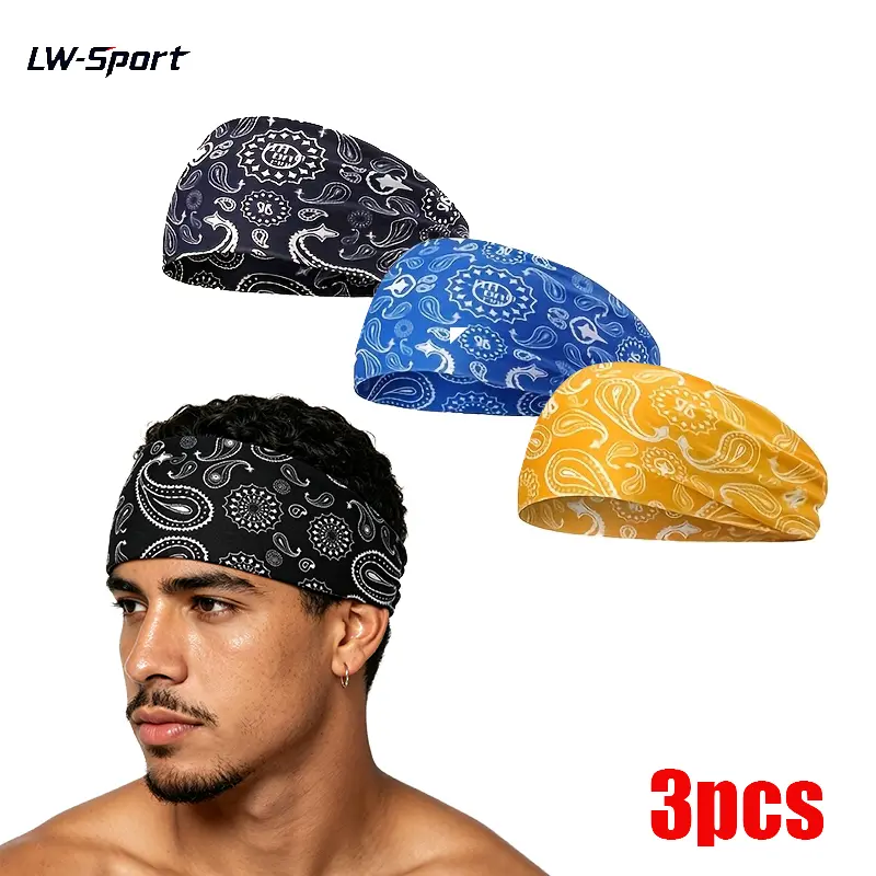 3Pcs Unisex Paisley Print Moisture Wicking Wide Workout Headbands | GymTok FitnessTok WorkoutTok RunningTok Sweat Absorbent Non-Slip Sports Headbands | for Men Women Basketball Football Cycling Running Yoga Daily Wear