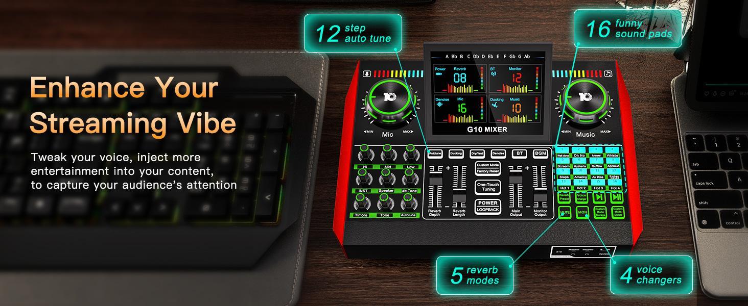 Tenlamp G10 live sound card , DSP professional chip, plug and play, custom sound effects, clear sound quality, suitable for gaming, singing, DJ and streaming