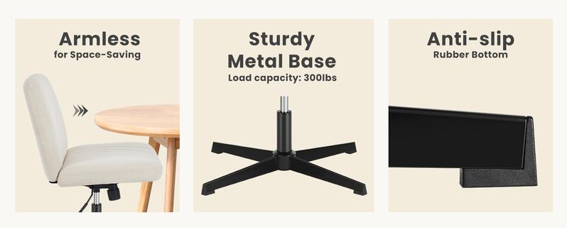 【Super Sale】Height Adjustable Criss Cross Chair with No Wheels / with Wheels- Armless Desk Chair  Wide Swivel Reading Chair