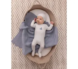 MiniMoi Baby Herringbone Knit Blanket with Carry Pouch