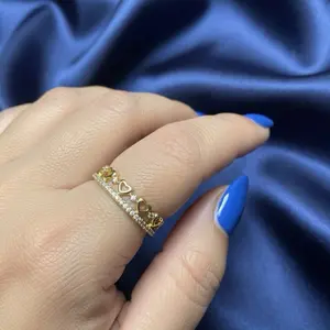 Elegant  Heart-Shaped Stone Ring with Gold Plated Band for Women's Fashion Accessories