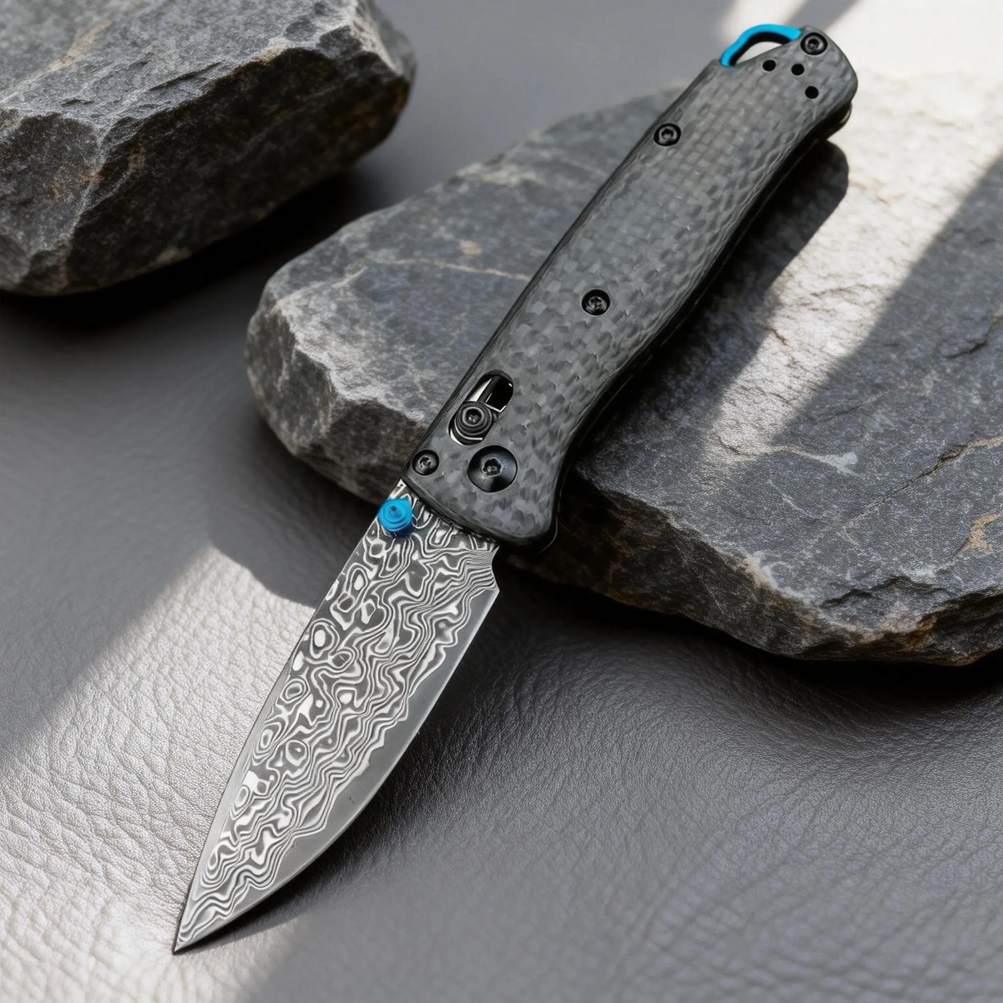 Bugout 535BK Damascus Steel Knife Carbon Fiber Handle CNC Sharp Blade High-End EDC Tool for Hiking Camping Fishing Men's Gift