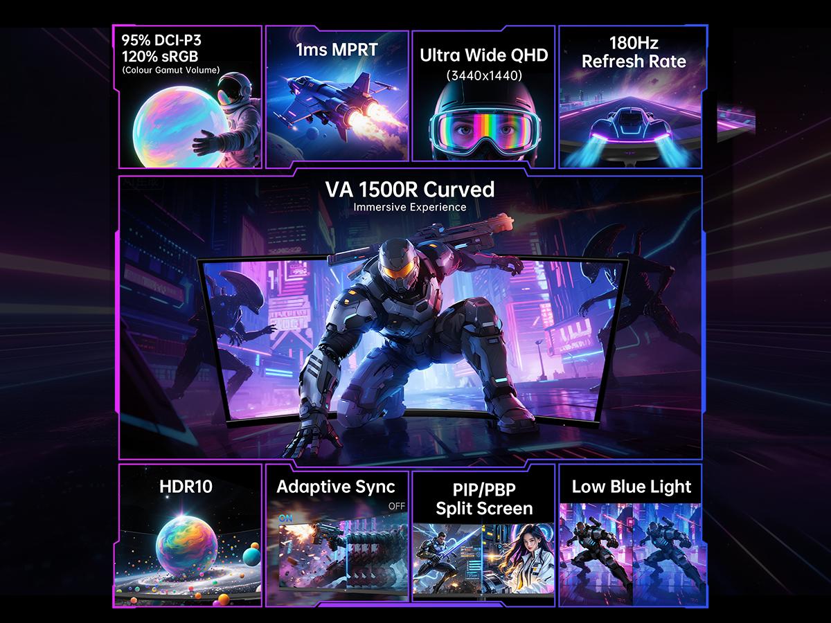 KTC 34" 2K WQHD 180Hz 3440X1440P Curved Gaming Ultrawide Monitor, 1500R PC Monitor, HDR10, FreeSync & G-Sync, HDMI, DisplayPort, VESA, Tilt Swivel Height Pivot Adjustment, H34S18S KTC 34" 2K WQHD 180Hz 3440X1440P Curved Gaming Ultrawide Monitor, 1500R PC Monitor, HDR10, FreeSync & G-Sync, HDMI, DisplayPort, VESA, Tilt Swivel Height Pivot Adjustment, H34S18S