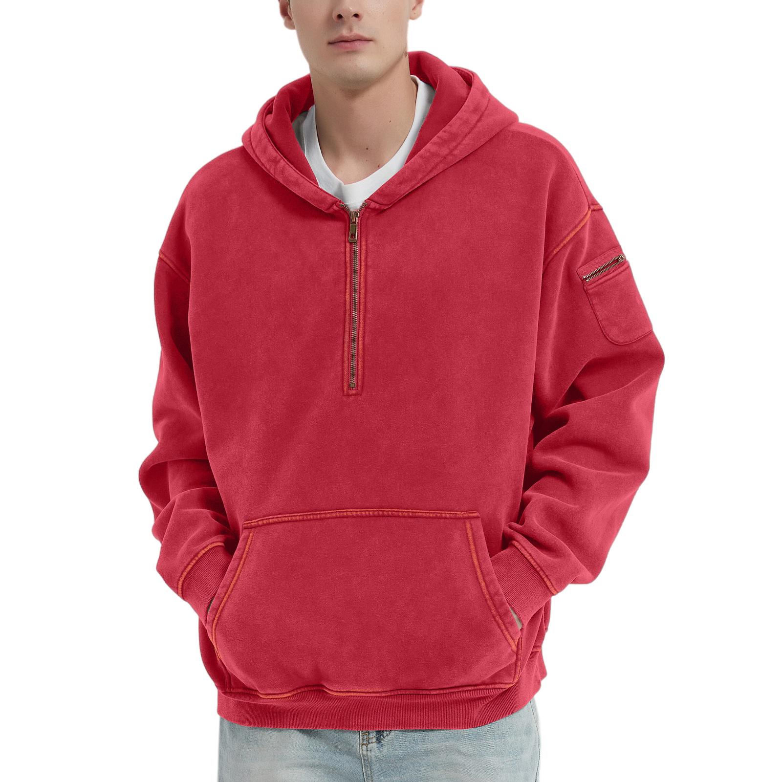 FAIABLE Hoodies Vintage Acid Washed Heavyweight Fleece Half Zip Unisex Hoodie for Women with Kangaroo Pocket & Earbud Sleeve Pocket Casual Aesthetic Streetwear Style Essential Comfort Hoodies