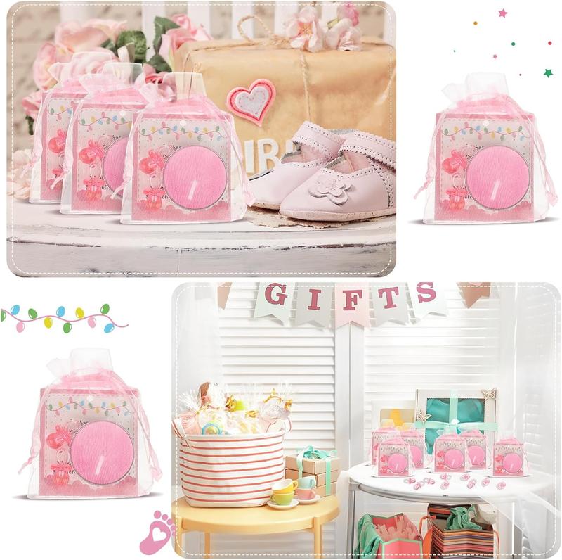 50 Sets Baby Shower Favors for Guests – Pink Pacifier, Tea Light Candles & Thank You Tags in Chiffon Bags – Bulk Gender Reveal & Birthday Party Supplies Gifts