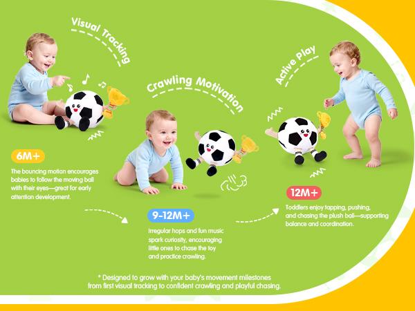 Hahaland Baby Musical Dancing Football Soccer Plush Toy - Interactive Tummy Time Toddler Toy with 48 Songs & Recording, Baby Infant Toy 6-12 Months, Birthday Christmas Holiday Baby Shower Gift Toy for Boy Girl