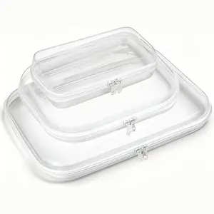 Multipurpose Clear Hard Shell Storage Containers, 3 Pack, Durable PVC Zipper Bags, Portable Waterproof Organizer for Cosmetics, Pencils, Toiletries, Toys, Travel Essentials & Home Office Accessories, Lightweight & Easy to Clean