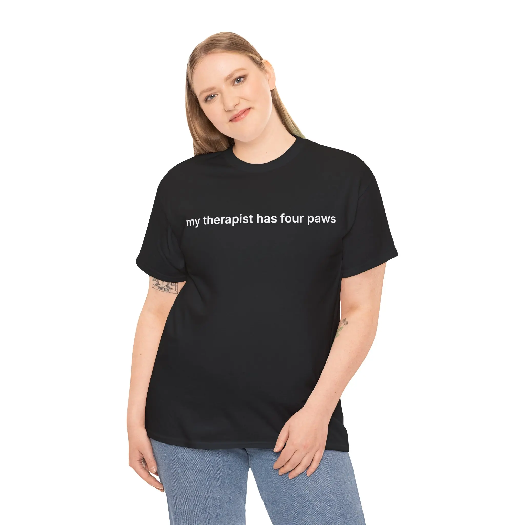 “my therapist has four paws” Funny Pet Lover T-Shirt – Comfort Fit Unisex Tee Printed Animal