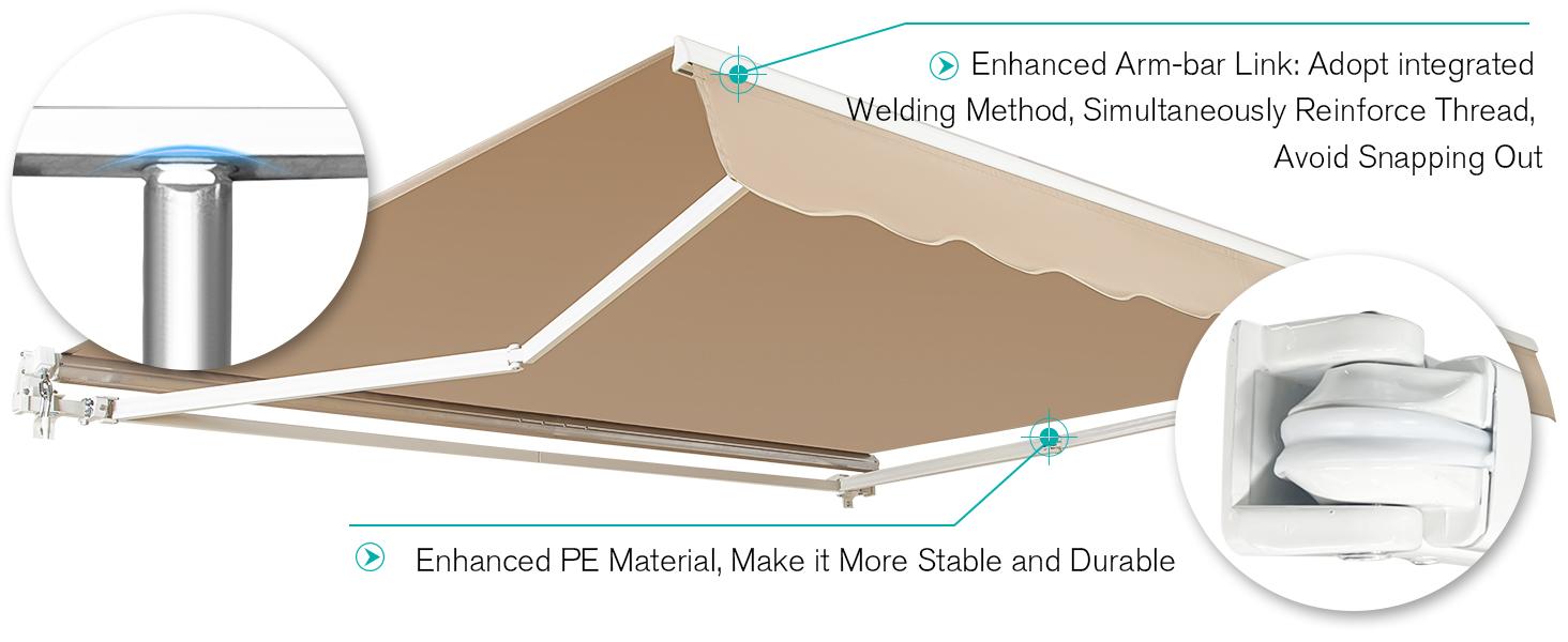 Manual Retractable Awning Water-Resistan Lounge Polyester Cover with Crank Handle, Outdoor for Patio Deck, Home, Backyard, Balcony Aesthetic Canopy Shade Sunshade Canopy