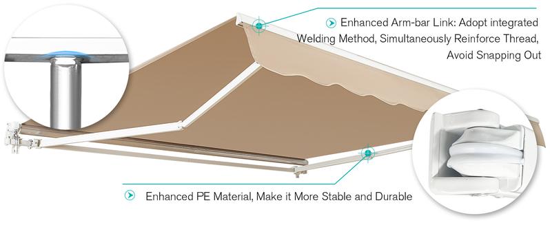 Manual Retractable Awning Water-Resistan Lounge Polyester Cover with Crank Handle, Outdoor for Patio Deck, Home, Backyard, Balcony Aesthetic Canopy Shade Sunshade Canopy